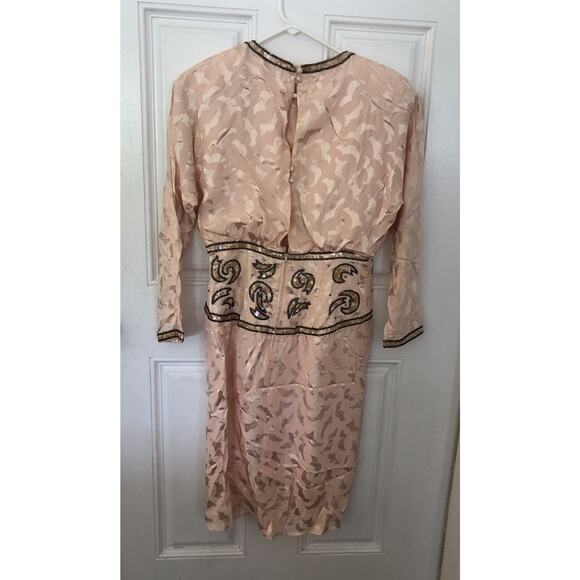 A.J. Bari Women's VINTAGE 1980's SILK BEADED MINI DRESS Pink Size 12 - Picture 6 of 8